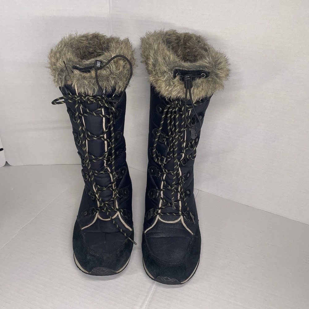 L.L. Bean  Women's Carrabassett Fur Lace Up High Snow Boots 284883 Navy Size 10